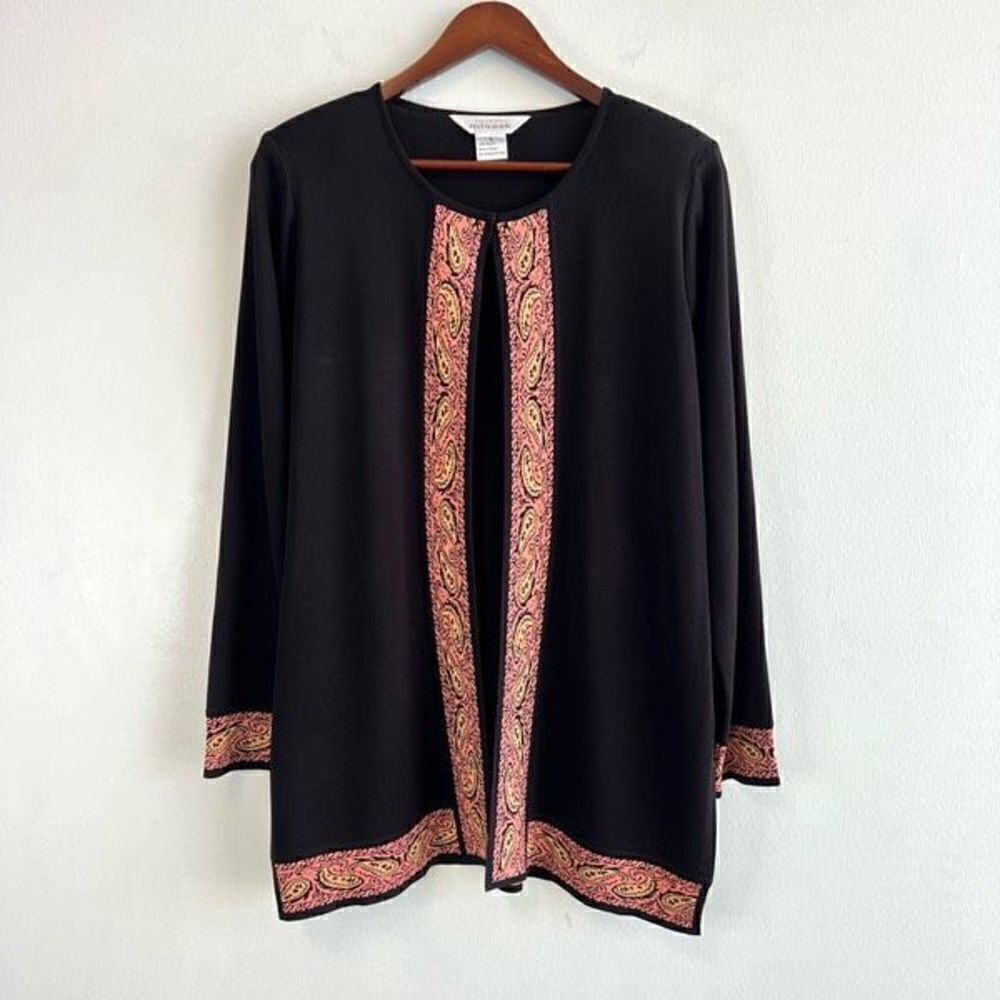 Exclusively Misook Black Pink Paisley Embellished Cardigan Acrylic Size Small